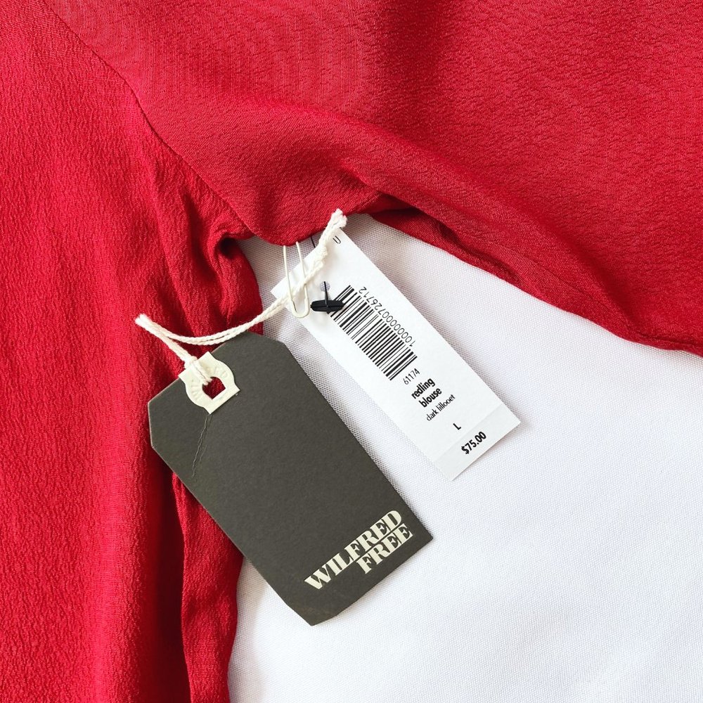 ❤️SOLD NWT Aritzia Wilfred Free Redling Red Tie Lace Neck Long Sleeve Blouse Top - Picture 8 of 13